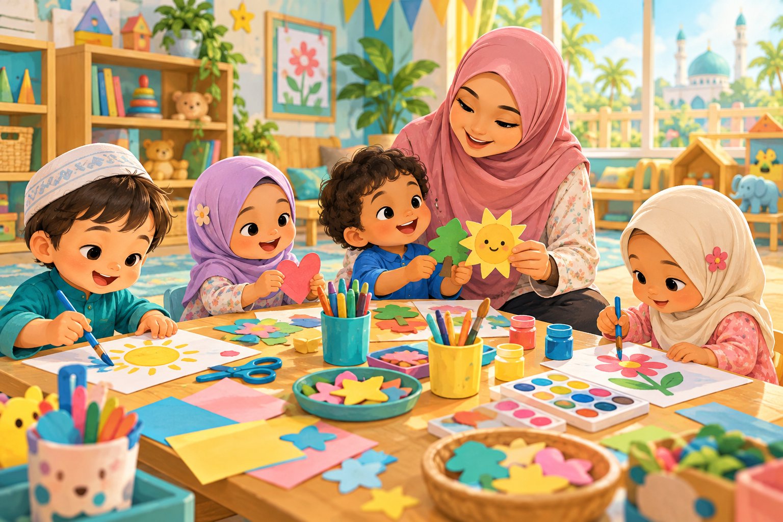 Ilustrasi aktiviti seni dan kreativiti kanak-kanak