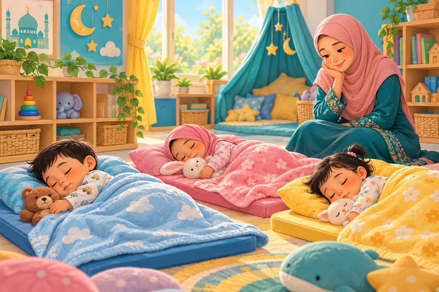 Ilustrasi rutin harian kanak-kanak di daycare