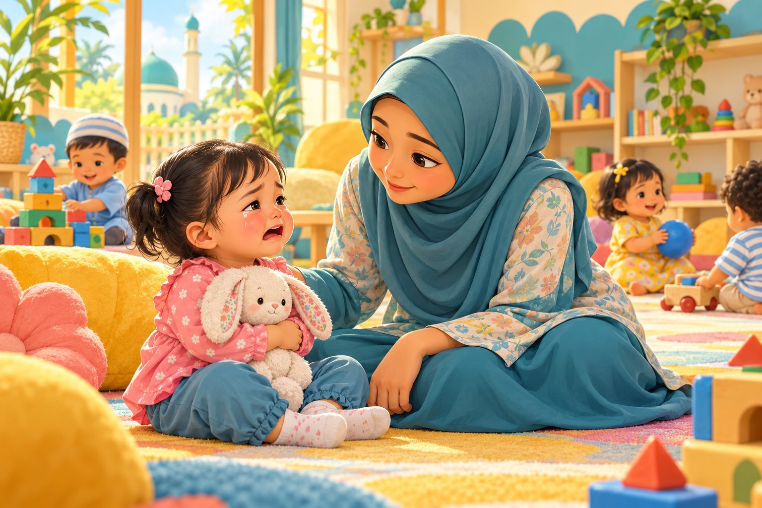Ilustrasi penjaga mendengar dan memberi sokongan kepada anak